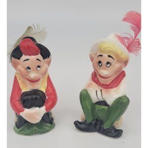 Vintage 1950s Lucky Pixie Elves With Feathers Ceramic Salt &Pepper Shakers Japan